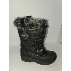 Quest Girl's Powder Black Faux Fur  Trim Lace Up S